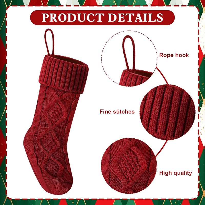 Doitory Store Christmas Stockings 18 Inches,Long Knitted Socks Christmas Decoration Hanging Stocking Fireplace Xmas Tree Stocking for Home Family（6P-red） - Image 3